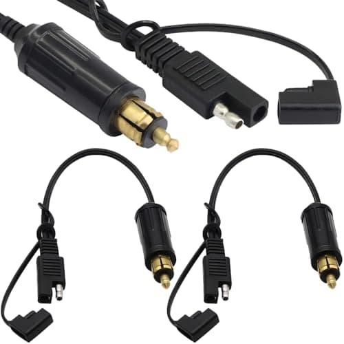 Image of HAAMNING7 DIN Powerlet Plug to SAE Adapter Connector, 12V-24V SAE Plug to SAE Plug with Dust Cover Extension Cable for BMW Motorcycle (2 Pack, 35cm/13.8in)
