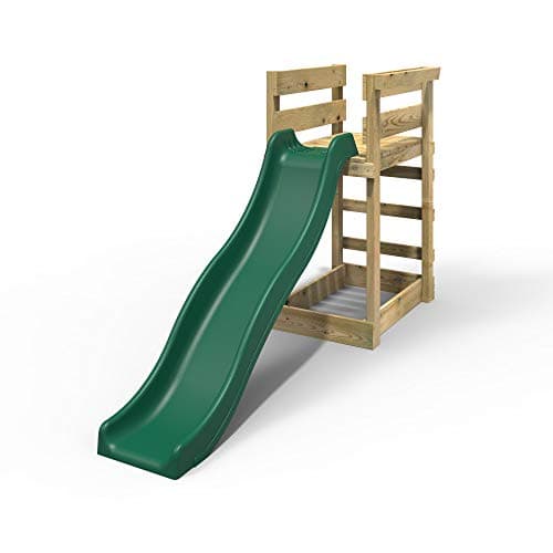Image of Rebo® Add-on Wooden Platform with 6FT Slide Wooden Garden Swing Sets - Dark Green Slide | Slides for Kids | Attractive Colour | Kids Garden Furniture | Sturdy Construction | OutdoorToys |