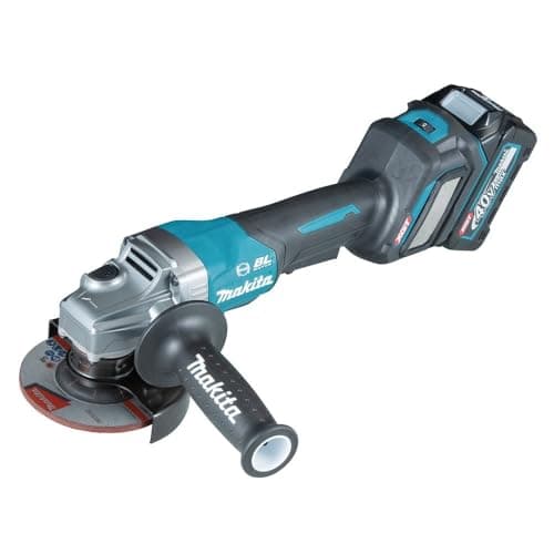 Image of Makita GA028GD202 40V Max XGT Brushless 115mm Angle Grinder Complete with 2 x 2.5 Ah Batteries, Fast Charger and Interchangeable Adapter Set Supplied in a Makpac Case