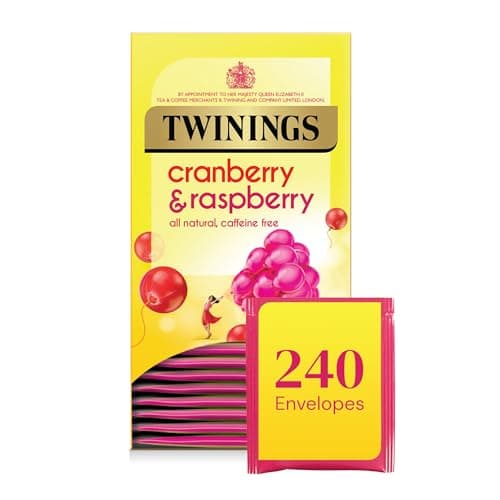 Image of Twinings Cranberry & Raspberry Fruit Infusion Tea Bags, 12 boxes of 20 individually wrapped enveloped tea bags, 240 total.