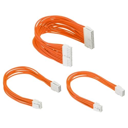 Image of PATIKIL Power Supply Extension Cable Kit 30cm 18AWG, 1 Set ATX 24-P+8-P+PCI-E 8-P(4+4) PSU Cable Extension Sleeved Kit for PSU to Motherboard GPU, Orange White