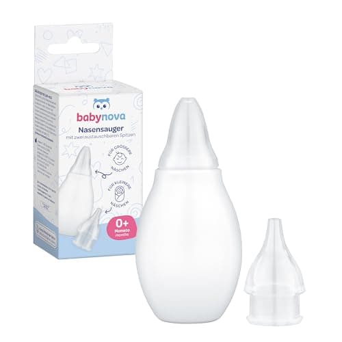Image of babynova Nasal Aspirator with Two Attachments for Babies and Toddlers - Snot Sucker for Gentle Removal of Nasal Mucus - BPA-Free