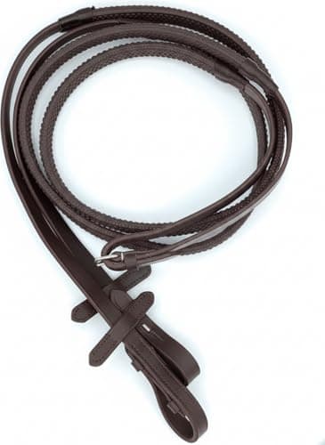 Image of Horse Reins with Non-Slip Rubber Grip - Durable Equestrian Training Reins with Matching Stitching, Soft Feel, Secure Buckle Ends for English Riding (BROWN, FULL)