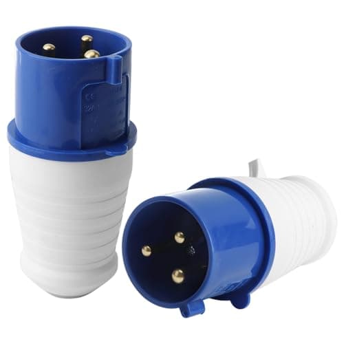 Image of 2PCS 32Amp Plug Socket,Industrial Plug 1-Phase 3 Pin Waterproof IP44 32A 220-250V 2P+E Blue Connector Socket with Male/Female Locking Mechanism for Construction Industry Sites Applications