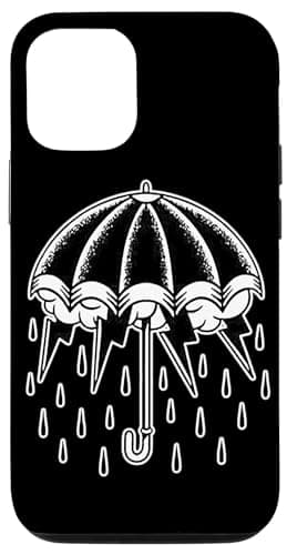Image of Umbrella Lightning Rain Storm Blackwork Tattoo Flash Case for iPhone 12/12 Pro