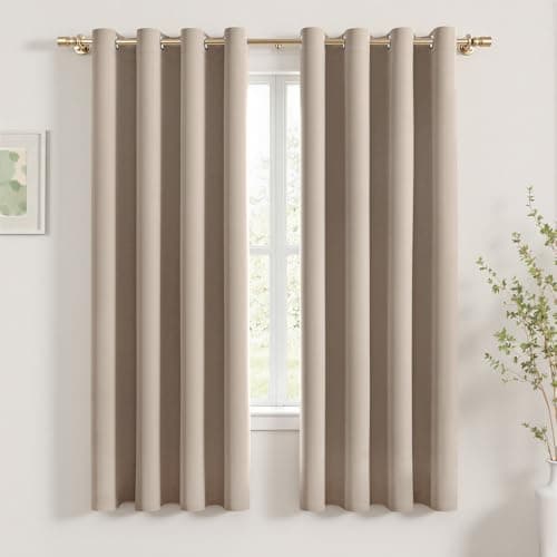 Image of MIULEE Taupe Blackout Curtains for Living Room 2 Panel Set, Premium Eyelet Curtains for Bedroom, Thermal Insulated Window Curtain Drapes, Black Out Curtain 54 Drop, Each Panel 46 x 54 Inches
