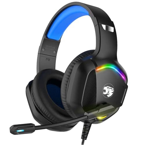 Image of IMYB A36 Gaming Headset with Microphone for Pc, Xbox One Series X/s, Ps4, Ps5, Stereo Wired Noise Cancelling Over-Ear Headphones with Mic for Computer, Laptop, Mac, Gamer (Blue)