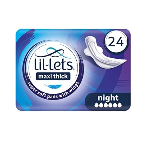 Image of Lil-Lets Maxi Thick Period Pads X 24, Night Absorbency, with Wings, 1 Pack of 24 Maxi Pads, for Very Heavy/Extra Heavy Overnight Flow, Unscented, Nightime Sanitary Towel (Packing May Vary)