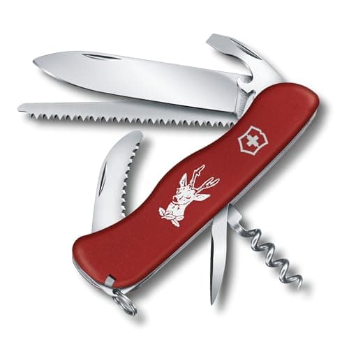 Image of Victorinox Hunter Swiss Army Pocket Knife, Large, Multi Tool, 12 Functions, Locking Gutting Blade, Red