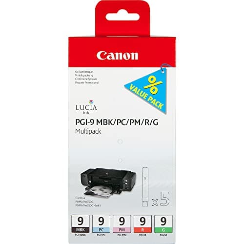 Image of Canon PGI-9 M BKPCPMRG - 1033B013 - 1 x Red,1 x Green,1 x matte Black,1 x Photo Cyan,1 x Photo Magenta - Ink tank - For PIXMA Pro9500,Pro9500 Mark II