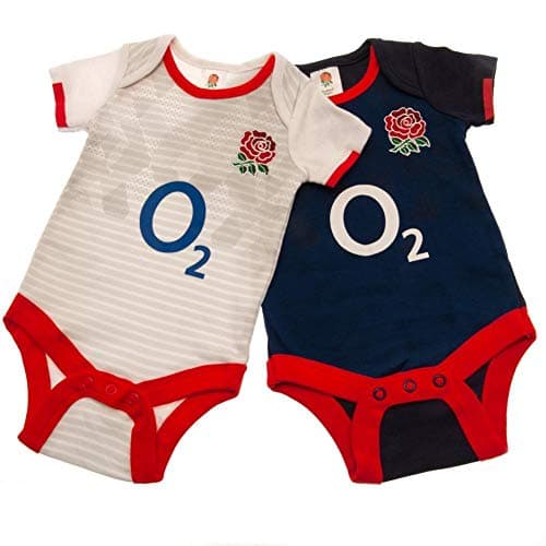Image of England RFU Rugby Baby 2 Pack Bodysuits | White/Blue | 2020/21 (3-6 Months)