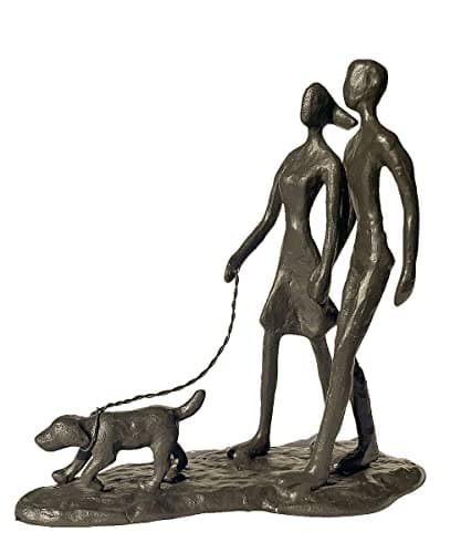 Image of Konjouror Couple and Dog Cast Iron Sculpture, Romantic Couple Love Metal Art Decor, Family Love Statue, Dog Lover Gifts for Couple