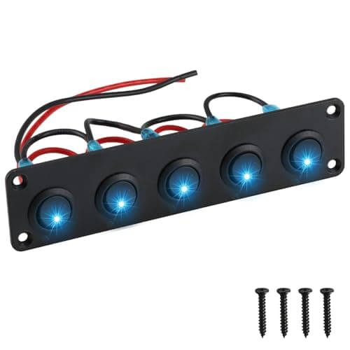 Image of 5 Gang Rocker Switch Panel, 12V - 24V 20A Waterproof On-Off Toggle Switch Control with Blue LED Light Fit For Car, Boat, Yacht, Trailer, Caravan, Camper Bus, Tractor Truck