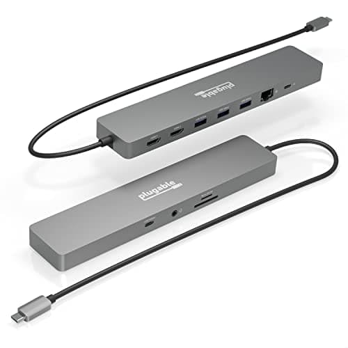 Image of Plugable 11-in-1 USB-C Hub, 100W USB-C Pass-through, Laptop Docking Station Dual Monitor, 4K 60Hz HDMI, Compatible with Thunderbolt, Windows, Chromebooks, Displays Mirrored on Mac