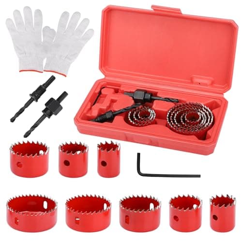 Image of Hole Saw Sets, 11Pcs Holesaw 19-64mm Hole Cutter Kit Carbon Steel Perfect for Drilling Soft Metal, Wood, PVC, Plastic, Downlights Drill Bit Tools with A Pair of Gloves, Storage Box