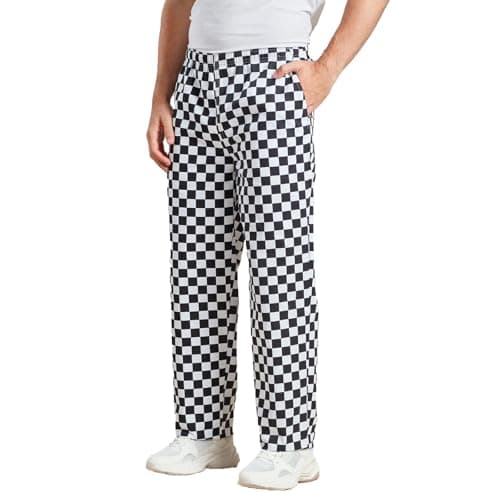 Image of PRICE BEATER Unisex-Adult Poly Cotton Classic Professional Chef Trouser Kitchen Uniforms, Culinary Uniform, Snug, Customizable, and Secure Fit (UK, Alpha, XL, Regular, Regular, Black & White Checks)