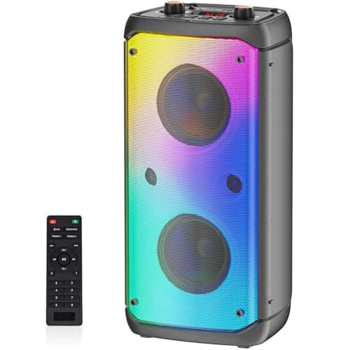 Image of Bluetooth Speaker Wireless, 80W Peak Wireless TWS Portable Outdoor Party Speakers with Subwoofer, Deep Bass, 6 LED Colorful Lights, Loud Stereo Sound Boombox for Party, Home, Camping, Travel (Black)