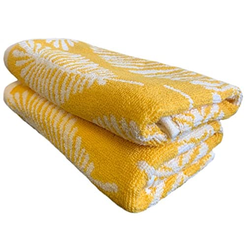 Image of Sue Rossi 100% Turkish Cotton Hand Guest Towels, Pack Of 2, Very Soft & Absorbent, Quick Dry 500gsm Thick, Bathroom Or Kitchen Utility Towel Set. (Yellow Leaf)