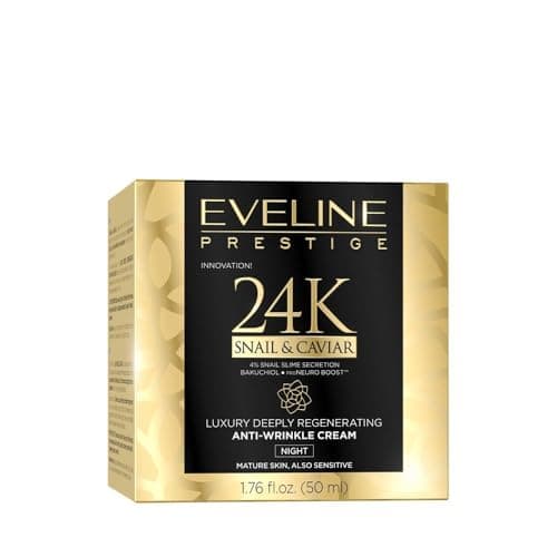 Image of Eveline Cosmetics Prestige 24K Luxury Deep Regenerating Anti-Wrinkle Night Cream with Black Caviar, 24K Gold, Snail Mucin, and Manuka Honey - 50 ML