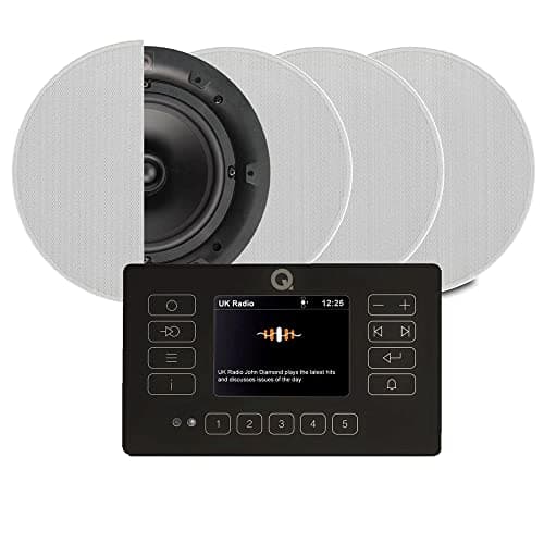 Image of Q Acoustic E120 Black DAB+ Digital Radio and Bluetooth Ceiling Speaker System - Touch Screen Wall Panel 4x QI65C
