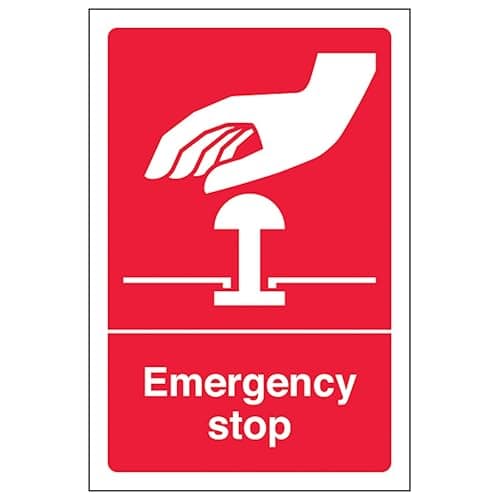 Image of V Safety Emergency Stop - Red 100 x 150 mm - 2mm Rigid Plastic Safety Sign