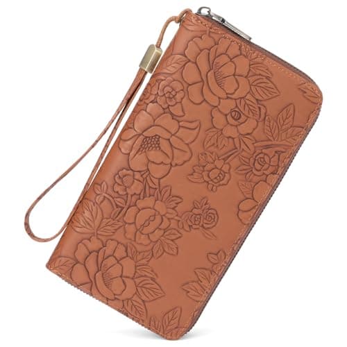 Image of SENDEFN Purses for Women RFID Blocking Ladies Purse Large Capacity Zip Around Womens Wallet with Multiple Card Slots Detachable Wristlet Flower Printing