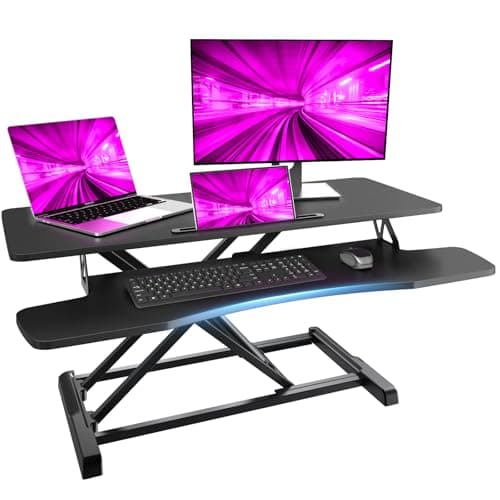 Image of PUTORSEN 36 inch Standing Desk Converter, Height Adjustable Ergonomic Adjustable Sit Stand Desk Converter with 35.9 inch Keyboard Tray and Tablet Slot, Black