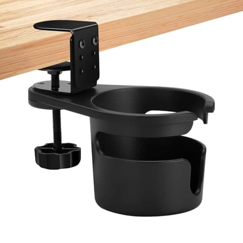 Image of Desk Cup Holder Clamp Anti-Spill Table Edge Clamp Securely Holds Mugs,Bottles & Cups Rotatable Design Easy to Install Clip Cup Holder for Home, Office & Gaming