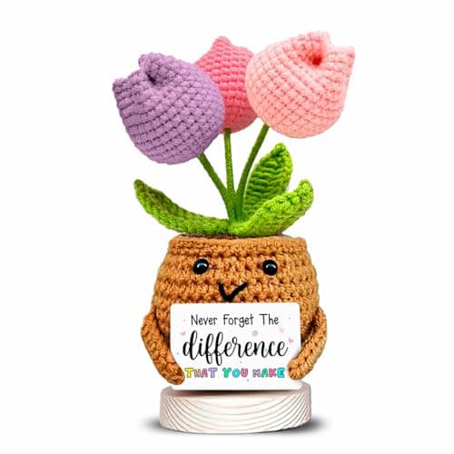 Image of Handmade Crochet Flower Pot with Positive Quote – “Never Forget The Difference That You Make” | Cute Appreciation Gift for Coworker, Best Friend, Nurse, Mum | Desk Decor, Thank You Gift