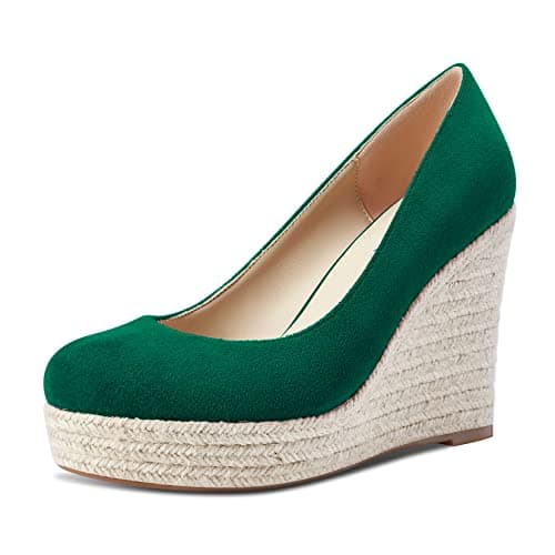 Image of Castamere Womens Platform High Heel Round Toe Pumps Court Shoe Slip-on Wedding Office Classic Shoes 10 CM Heels Dark Green Suede 8 UK