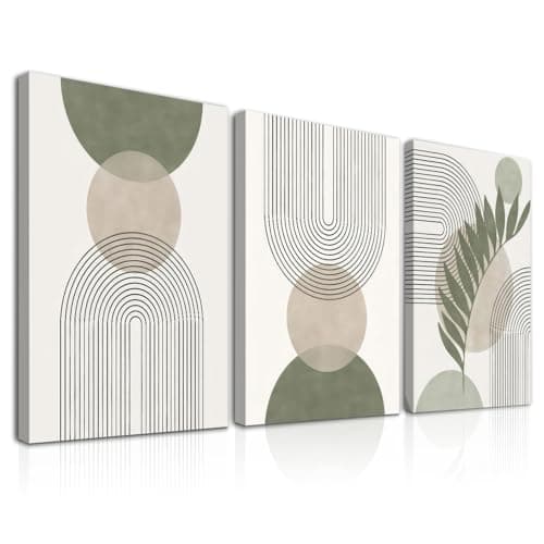 Image of Dazzlewall 3Pcs Framed Boho Abstract Wall Art Decor Sage Green and Beige Prints, Minimalist Geometric Wall Poster for Bedroom Living Room Decor 12x16 in