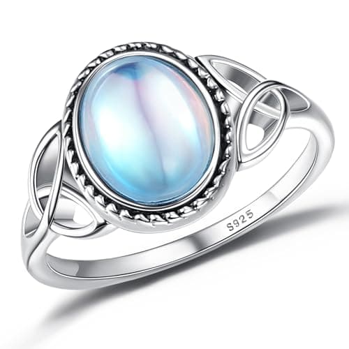 Image of Adramata 925 Sterling Silver Moonstone Ring for Women - Handmade Statement Mood Style Gemstone Solitaire Oval Silver Ring
