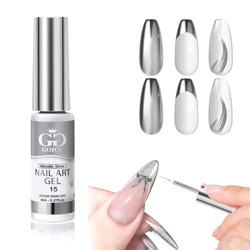 Image of GOICC Chrome Gel Nail Polish Silver Metallic Gel Nail Polish Liner Nail Art Polish 3D Nail Gel Mirror Effect For Nail Design Painting Set With Thin Brush Soak off Curing Requires 8ml