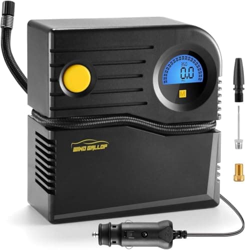 Image of WindGallop Car Tyre Inflator Air Compressor Car Tyre Pump 12v Electric Tyre Pumps for Cars Air Pump with Tyre Pressure Gauge and Inflator Small Car Pumps for Tyres Valve Adaptors (Blue)