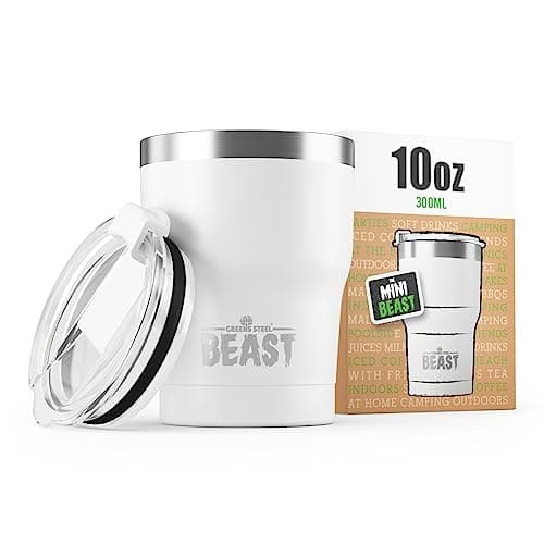 Image of Beast Tumbler - 300 ml (10 oz), White | Reusable Stainless Steel, Vacuum Insulated Cup | Double Wall Travel Flask Perfect for Hot or Iced Coffee | BPA Free