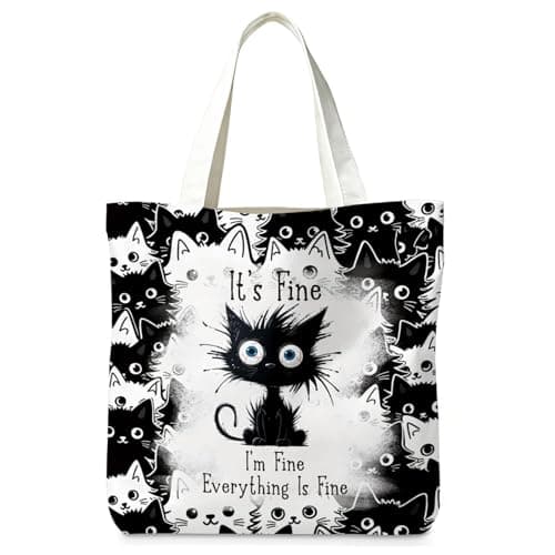 Image of Aurelx Black Cat Tote Bag, Large Capacity Canvas Tote Bag, Cute Reusable Shopping Bags, Personalised Black Cat Gifts for Women Girls Animal Lovers