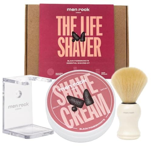 Image of Black Pomegranate Shaving Kit for Men – Premium Wet Shaving Set with Shaving Cream, Shaving Brush & Brush Stand – Traditional Shaving Soap and Brush Set – Shaving Gift Set – Men Rock