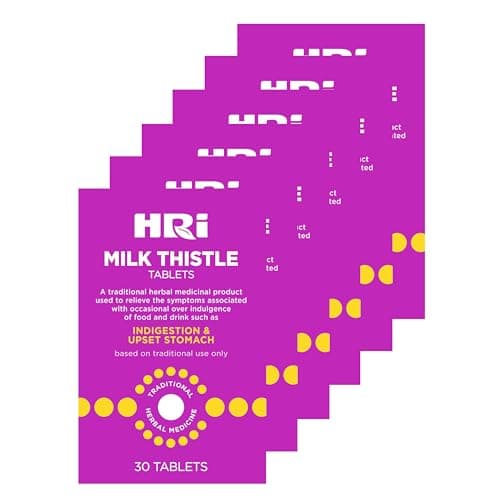 Image of HRI Milk Thistle 30 Tablets - to Relieve Symptoms Associated with Over Indulgence of Food and Drink Such As Indigestion and Upset Stomach. 300 mg of Milk Thistle Extract. 6 Packs