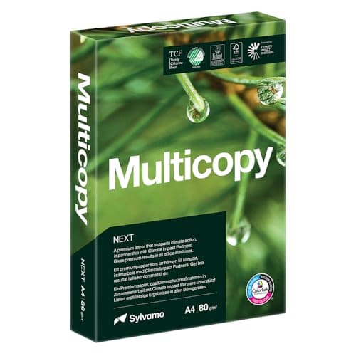 Image of Multicopy Next A4 Printer Paper, 500 Sheets, 80gsm Ream, ColorLok Technology, Carbon Neutral, Multiple Eco‑Certificatons, for Inkjet & Laser Printing