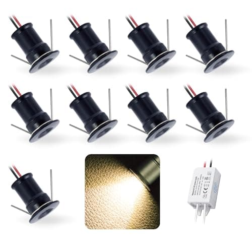 Image of kpslucerna 9pcs 12V 1W Mini LED Downlight, IP65 Water Resistant Small Recessed Spotlight, 15mm Round Plinth Spot Light Cabinet Showcases Displays Wall Kitchen Staircase Bathroom(Black Warm 30°)