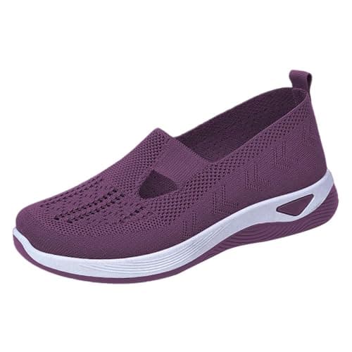 Image of Women's Slip on Trainers Slip On Trainers Women Wide Fit Ladies Breathable Mesh Walking Running Shoes Comfortable Arch Support Soft Sole Athletic Tennis Best Walking Shoes for Women Purple 5.5