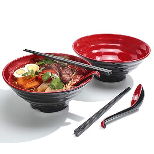 Image of Lanbent Ramen Bowl Set, 1032 ml Japanese Soup Bowl with Spoon and Chopsticks, for Pasta Udon Pho Asian Noodles, Dishwasher Safe (2PCS)