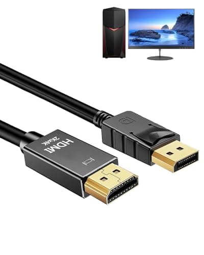 Image of DisplayPort to HDMI Cable 1.8m, 4K@30Hz Uni-Directional DP to HDMI Lead, Gold-Plated Connectors, Aluminium Shell, Nylon Braided Audio Video Cable for PC, Desktop, Monitor, TV, Projector