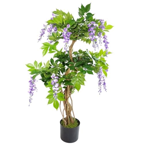 Image of Leaf Design UK Realistic Artificial Wisteria Tree, Purple, 110 cm