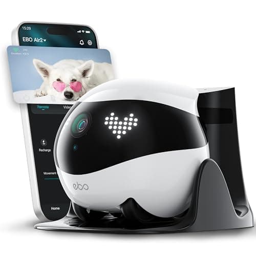 Image of Enabot EBO Air 2 FamilyBot,Pet Camera Robot,2K Home Robot,Movable Indoor Camera,Custom Facial Expression,Auto-Recharge,Battery-Operated,2-Way Talk,Night Vision,32GB Memory Card Inside (White)