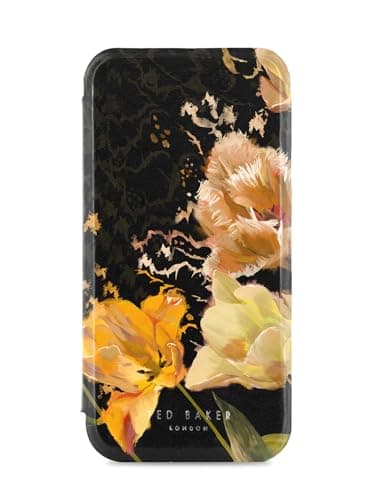 Image of Ted Baker Orange Tulip Mirror Folio Phone Case for iPhone 16 Gold Shell