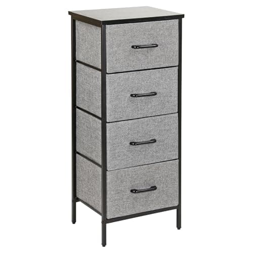 Image of Chest of Drawers 4 Fabric Storage Drawers with Black Wood Top & Metal Frame, Easy-Install, Large Storage Space Drawer Storage Organiser Unit for Bedroom, Living Room, Nursery Room, Hallway