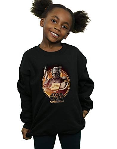 Image of Absolute Cult Star Wars Girls The Mandalorian Paz Vizsla Framed Sweatshirt Black 5-6 Years