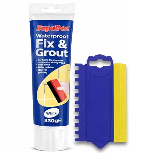 Image of Decex Tile Fix & Grout Repair Kit 330g – Ready Mixed Waterproof Tile Adhesive & Grout with Grout Spreader Tool – White Grout Repair Kit for Bathroom, Kitchen Wall & Floor Tile Repairs