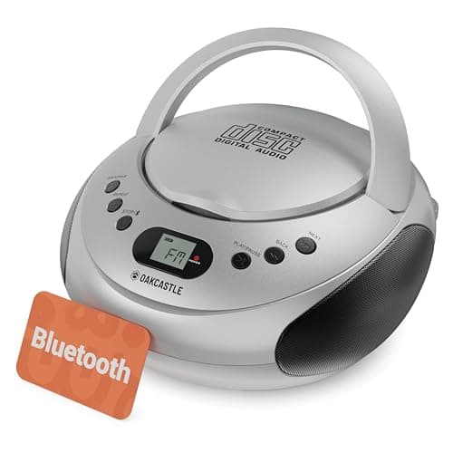 Image of Portable Bluetooth CD Boombox with FM radio | CD, CD-R, CD-RW | 30 Presets | Easy Controls, LED Display, Headphone Jack | OAKCASTLE CD250 (Silver)